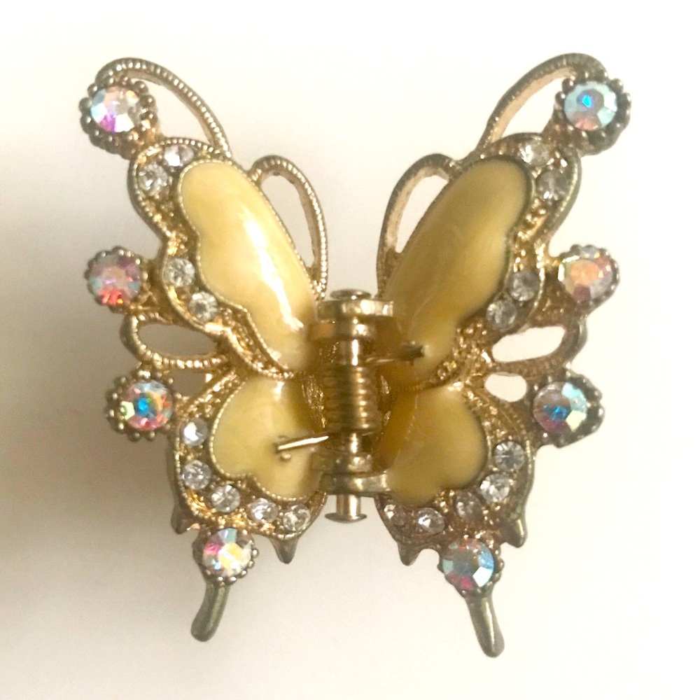 Gold-Toned Butterfly Hair Clip with Line Stones